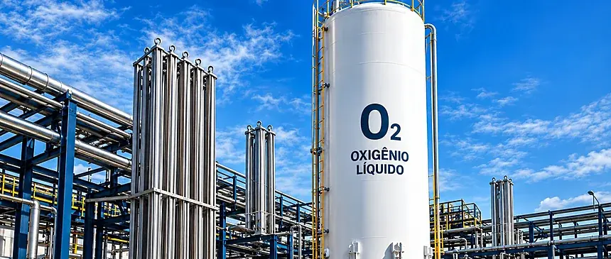 Tanque criogênico e tubulações de sistema de gases instalado pela Sienge