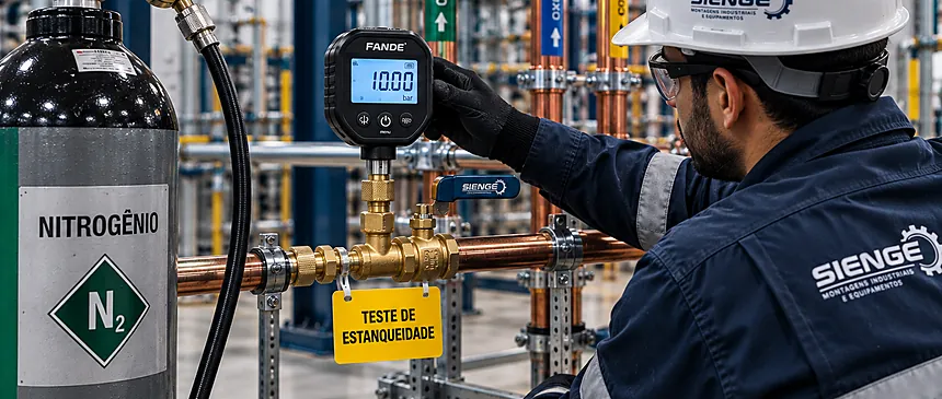 Teste de estanqueidade em rede de gases medicinais com manômetro digital Sienge